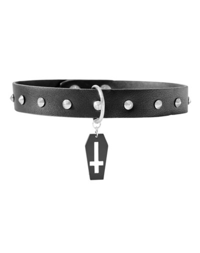 Cross Coffin Studded Choker Necklace