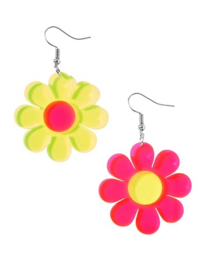 Neon Daisies Mismatch Dangle Earrings