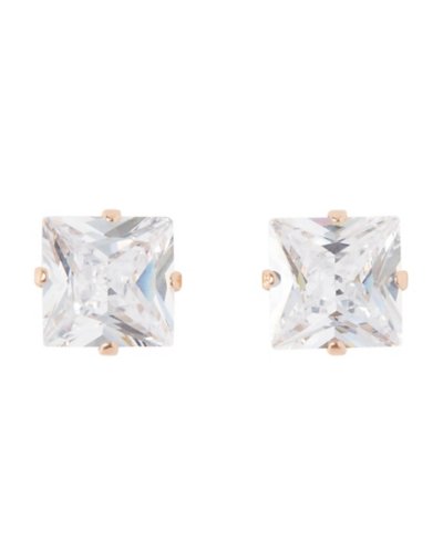 Square CZ Rose Goldplated Stud Earrings - 20 Gauge