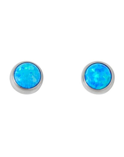 Round Blue Faux Opal Stud Earrings - 20 Gauge