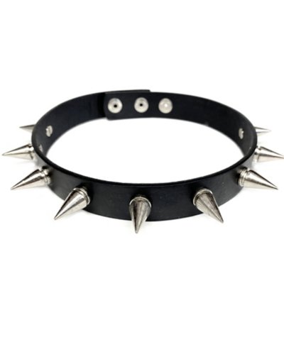 Black Faux Leather Spiked Choker Necklace