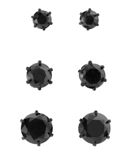 Multi-Pack Round Black CZ Titanium Stud Earrings 6 Pack - 20 Gauge