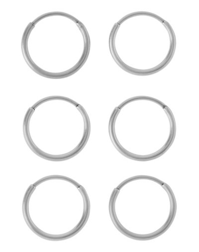 Multi-Pack Silvertone Endless Hoop Earrings 6 Pack - 20 Gauge