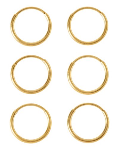 Multi-Pack Goldtone Endless Hoop Earrings 6 Pack - 20 Gauge