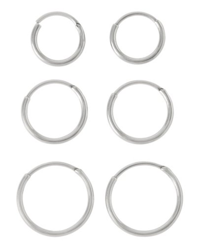 Multi-Pack Silvertone Hinged Hoop Earrings 3 Pair - 20 Gauge