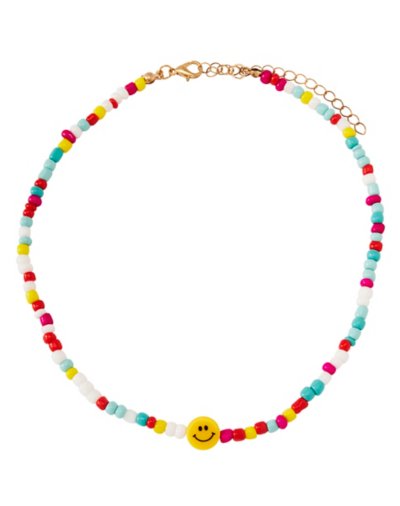 Smiley Face Beaded Choker Necklace