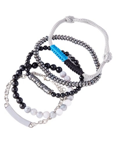 Multi-Pack Black Beaded and Cord Bracelets - 5 Pack