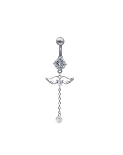 CZ Angel Wings Dangle Belly Ring - 14 Gauge