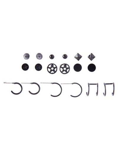 Multi-Pack Pentagram Stud and Hoop Earrings - 9 Pair