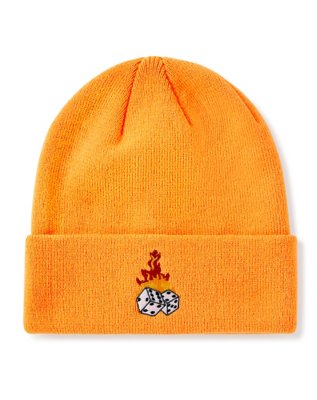 "Neon Orange Flaming Dice Cuff Beanie Hat"