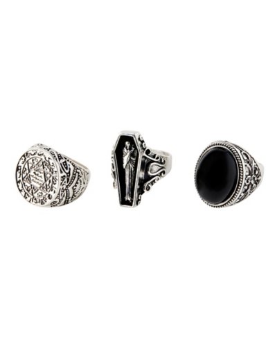 Multi-Pack Coffin Signet and Gem Rings - 3 Pack