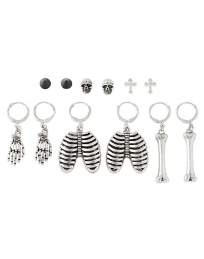 Multi-Pack Skeleton Studs and Dangle Hoop Earrings - 6 Pair