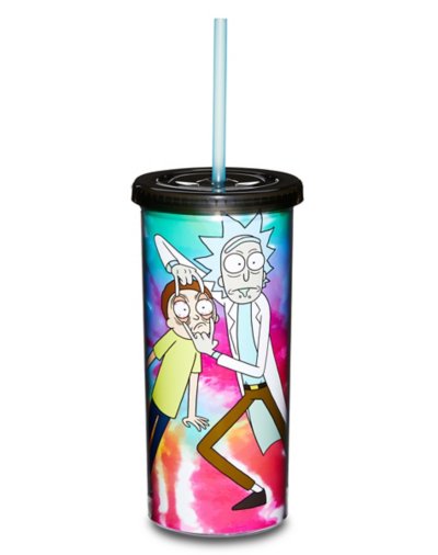 Tie Dye Rick and Morty Cup with Straw - 20 oz,.