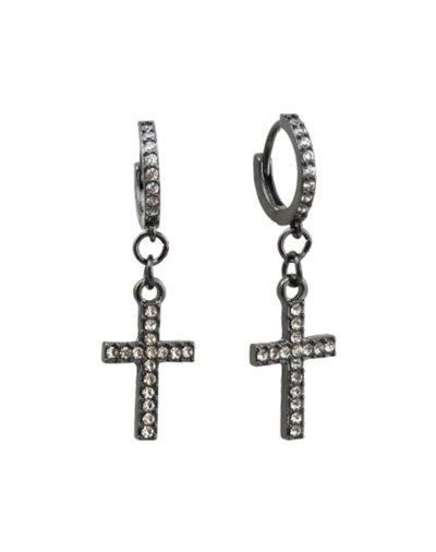 Cross Dangle Huggie Hoop Earrings - 18 Gauge