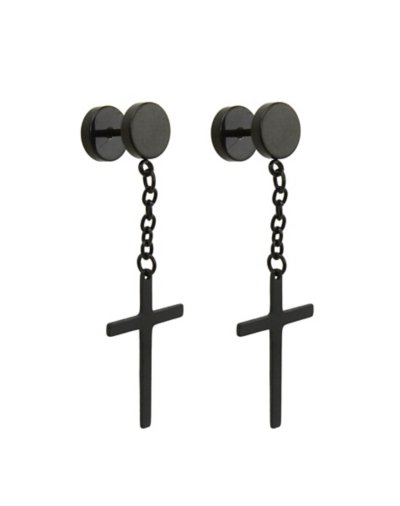 Black Cross Chain Dangle Fake Plugs - 18 Gauge