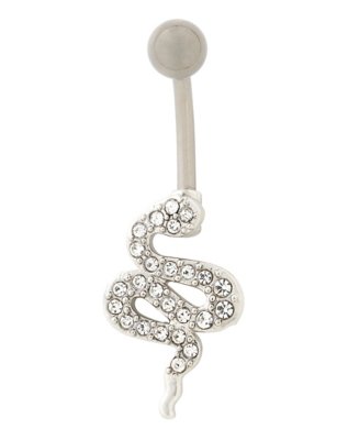 "CZ Titanium Twisted Snake Belly Ring - 14 Gauge"