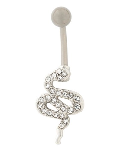 "CZ Titanium Twisted Snake Belly Ring - 14 Gauge"