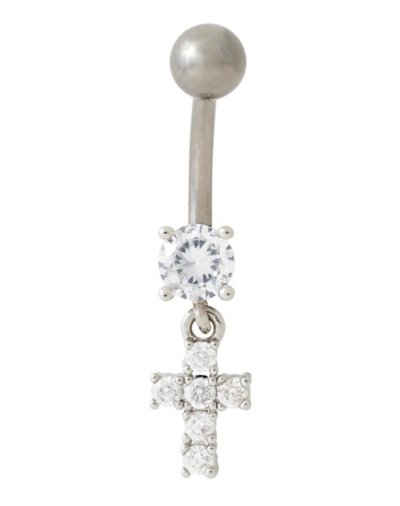 "CZ Titanium Cross Belly Ring - 14 Gauge"