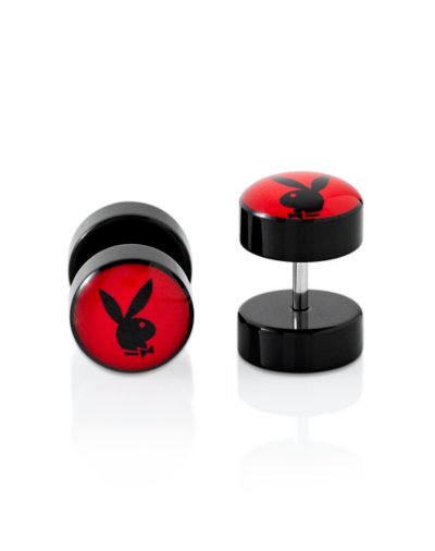 Fake Red and Black Playboy Bunny Plugs - 16 Gauge