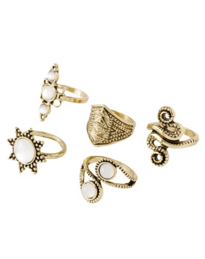 Multi-Pack Snake and Sun Antique Style Rings - 5 Pack