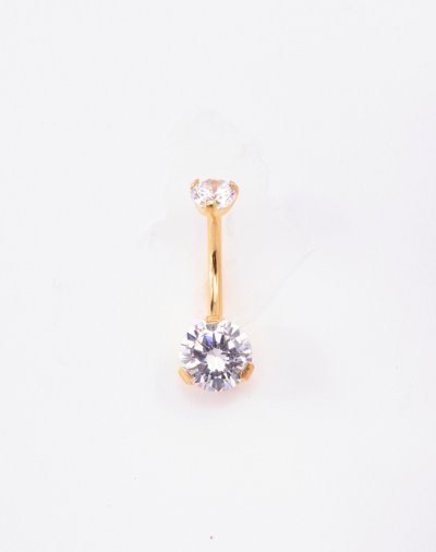 Double CZ Goldplated Titanium Belly Ring - 14 Gauge