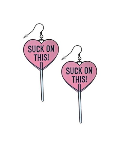 Suck on This Heart Lollipop Dangle Earrings