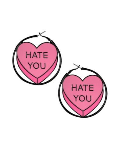 Hate You Candy Heart Hoop Earrings