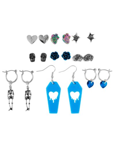 Multi-Pack Skeleton Coffin Skull Earrings 9 Pair