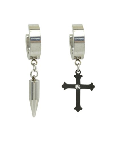 Cross and Spike Dangle Huggie Hoop Earrings - 18 Gauge