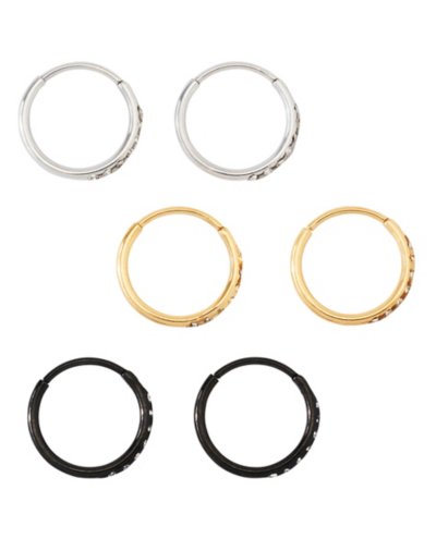 Multi-Pack CZ Black Silver Goldtone Hoop Earrings 6 Pack - 20 Gauge