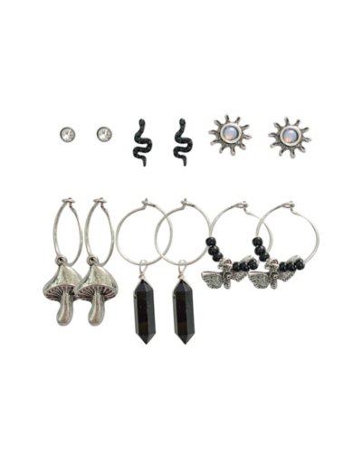 Multi Pack Mushroom Moth Crystal Sun Hoop Dangle and Stud Earrings - 6