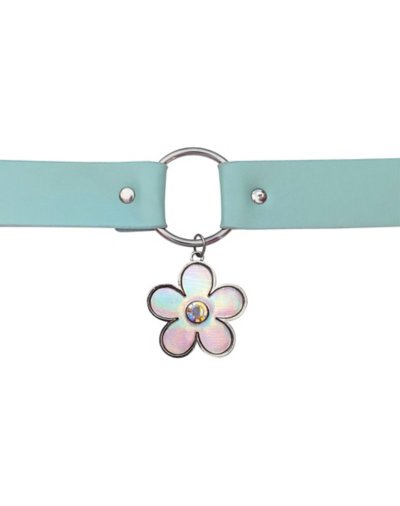 Teal Holographic Flower Charm Choker Necklace