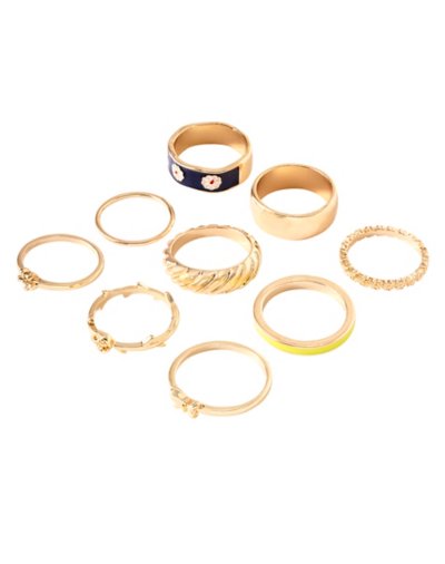 Multi-Pack Goldtone Daisy and Flower Rings - 9 Pack