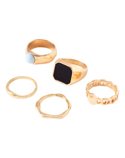 Multi-Pack Black Signet and White Stone Stackable Rings - 5 Pack