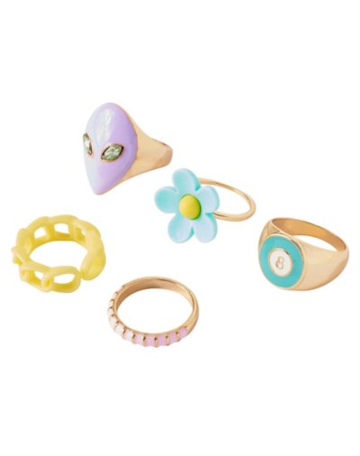 Multi-Pack Alien Flower Chain Assorted Rings - 5 Pack