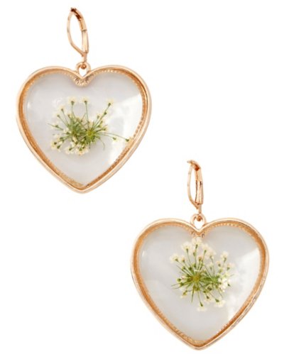 Gold Plated Resin Flower Heart Dangle Earrings