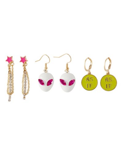 Multi-Pack Star Alien and As If Earrings - 3 Pairs