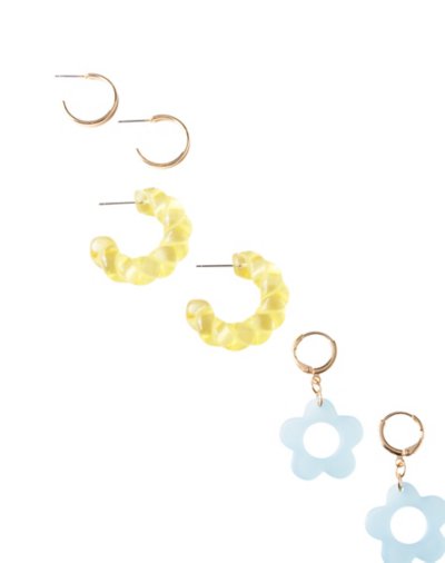 Multi-Pack Goldtone Twist Hoop and Flower Earrings - 3 Pairs