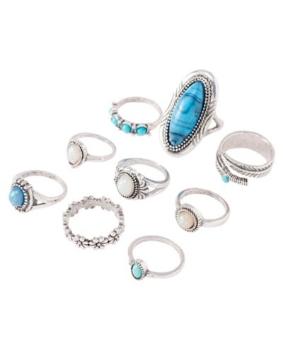 Multi-Pack Turquoise-Effect Rings - 9 Pack