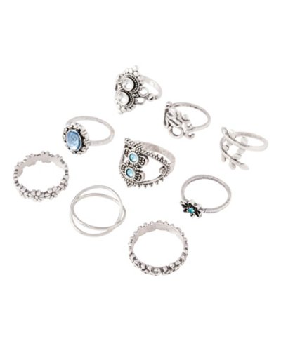 Multi-Pack Flower Gem Rings - 9 Pack