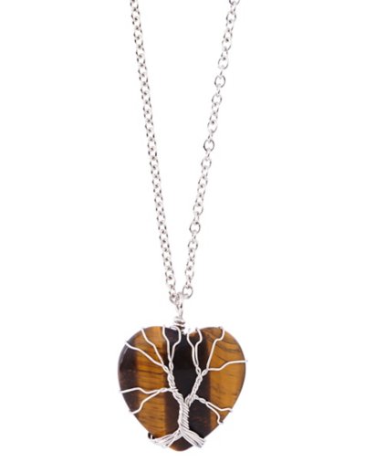 Semi-Precious Tiger's Eye Heart Stone Necklace