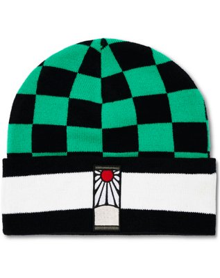 "Green and Black Checkered Cuff Beanie Hat - Demon Slayer"