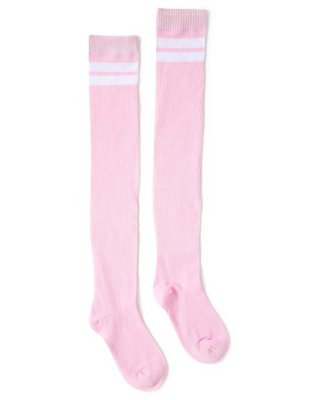 "Pink White Stripe Over the Knee Socks"