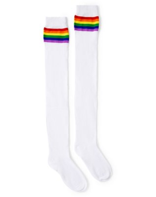 "White Rainbow Pride Stripe Over the Knee Socks"