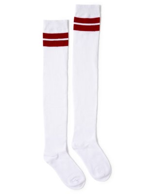 "White With Red Stripe Over The Knee Socks"