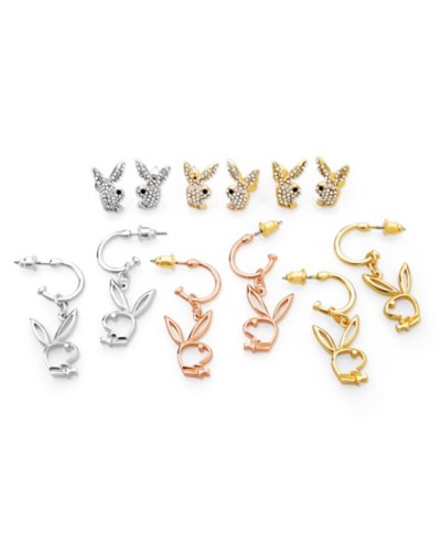 Multi-Pack Silvertone and Goldtone Playboy Bunny Stud and Dangle Earri