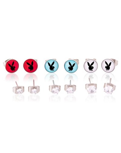 Multi-Pack CZ Multi-Color Playboy Stud Earrings 3 Pair - 20 Gauge