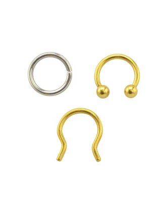 "Multi-Pack Silvertone and Goldtone Hoop Ring and Horseshoe and Septum"