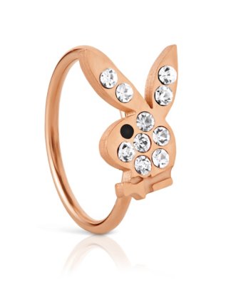 "CZ Rose Goldtone Playboy Bunny Hoop Nose Ring - 20 Gauge"