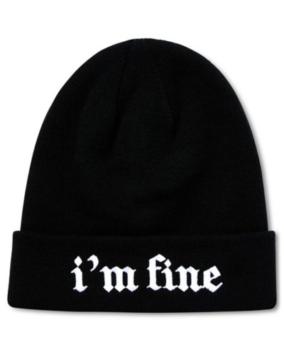"I'm Fine Black Cuff Beanie Hat"